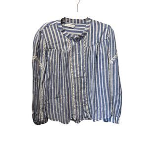 Lucky Brand Linen Blend Long Sleeve Button Up Shirt with Lattice Insets Size XL